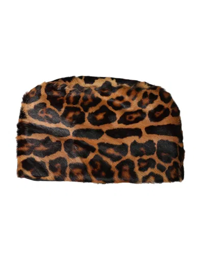 Dolce & Gabbana Brown Leopard Fur Women Bucket Capello Hat In Burgundy