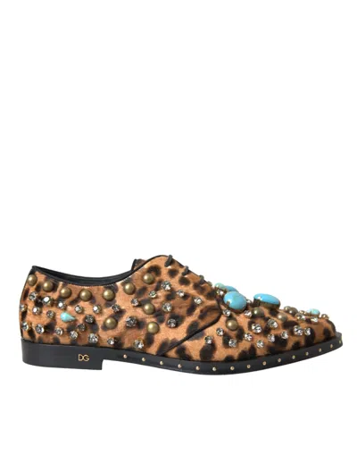 Dolce & Gabbana Brown Leopard Hair Crystal Dress Broque Women's Shoes In Black And Brown