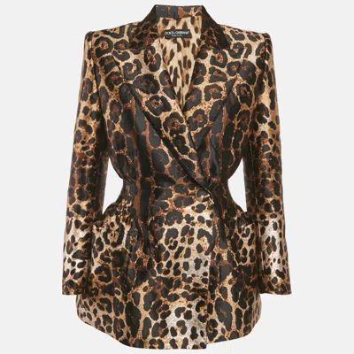Pre-owned Dolce & Gabbana Brown Leopard Jacquard Structured Blazer Xs