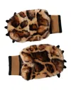 Dolce & Gabbana Brown Leopard Knitted Fur Wrist Mitten Gloves