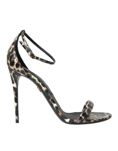 Dolce & Gabbana Brown Leopard Leather Heels Sandals Shoes
