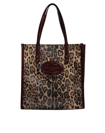 Dolce & Gabbana Brown Leopard Leather Shoulder Strap Tote Women's Bag