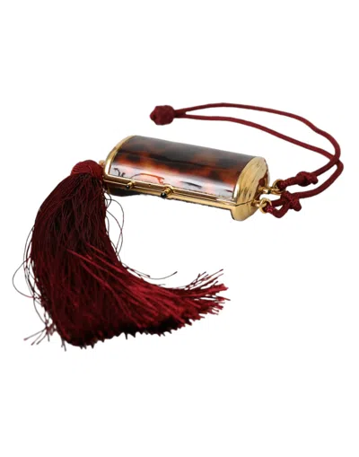 Dolce & Gabbana Brown Leopard Mini Mirror Tassel Make Up Holder Women's Bag