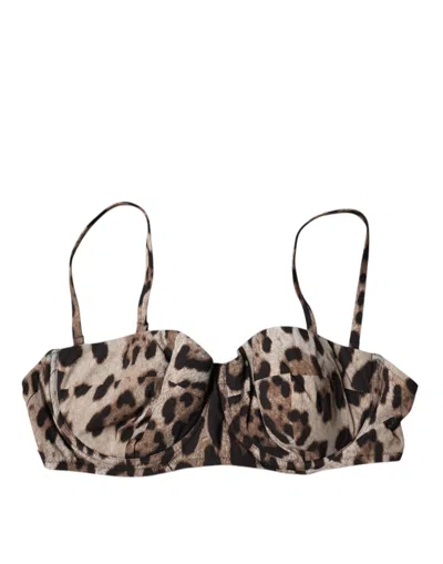 Pre-owned Dolce & Gabbana Brown Leopard Nylon Balconcino Bra Women's Underwear ()