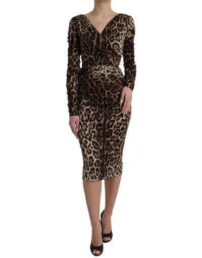 Dolce & Gabbana Leopard-print Charmeuse Midi Dress In Animal Print