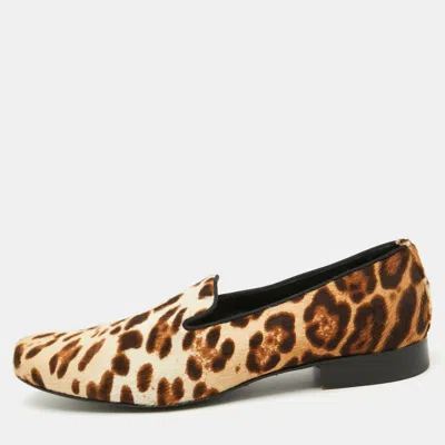 Pre-owned Dolce & Gabbana Brown Leopard Print Calf Hair Smoking Slippers Size 41