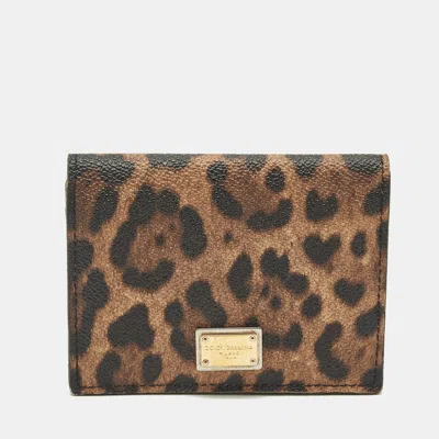 Pre-owned Dolce & Gabbana Brown Leopard Print Coated Canvas And Leather Flap Card Case
