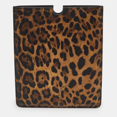 Pre-owned Dolce & Gabbana Brown Leopard Print Coated Canvas Ipad Case