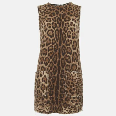 Pre-owned Dolce & Gabbana Brown Leopard Print Cotton Mini Dress S
