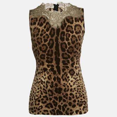 Pre-owned Dolce & Gabbana Brown Leopard Print Crepe Sleeveless Top S