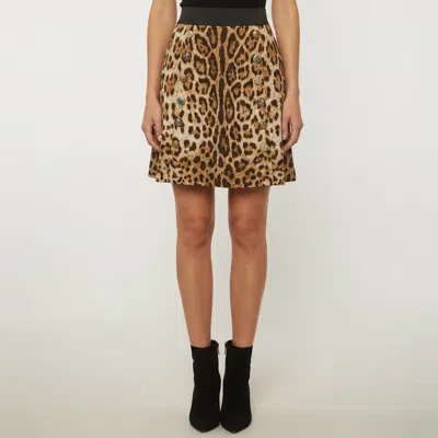 Pre-owned Dolce & Gabbana Brown Leopard Print Jacquard Mini Skirt M