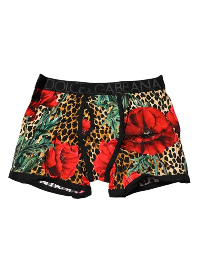 Dolce & Gabbana Brown Leopard Print Regular Boxer Underwear In Multi