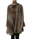 Dolce & Gabbana Brown Leopard Print Scarf Collared Chiffon Women's Dress