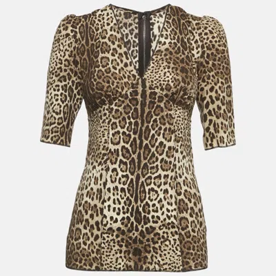 Pre-owned Dolce & Gabbana Brown Leopard Print Silk Blouse S