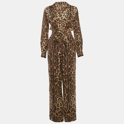 Pre-owned Dolce & Gabbana Brown Leopard Print Silk Jumpsuit S