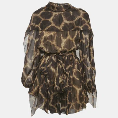 Pre-owned Dolce & Gabbana Brown Leopard Print Silk Mini Dress S