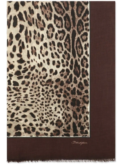 Dolce & Gabbana Brown Leopard-print Square Scarf