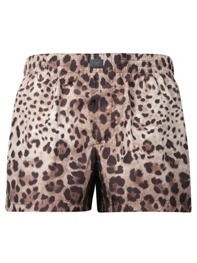 Dolce & Gabbana Brown Leopard Print Swim Shorts In Multi