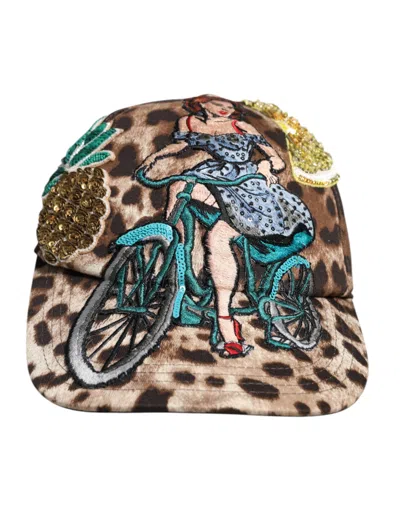 Dolce & Gabbana Brown Leopard Sequin Sicily Baseball Women's Cap