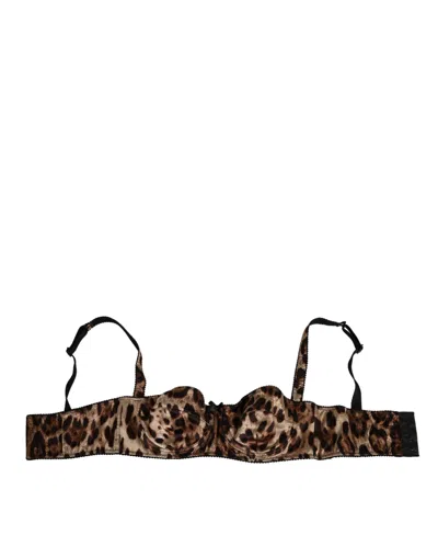 Dolce & Gabbana Brown Leopard Silk Balconnet Bra Underwear In Black