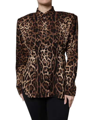 DOLCE & GABBANA DOLCE & GABBANA BROWN LEOPARD SILK BUTTON DOWN COAT WOMEN'S JACKET