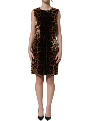 Dolce & Gabbana Brown Leopard Sleeveless Sheath Mini Women's Dress