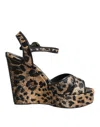 Dolce & Gabbana Brown Leopard Wedges Ankle Strap Sandals Shoes In Brown
