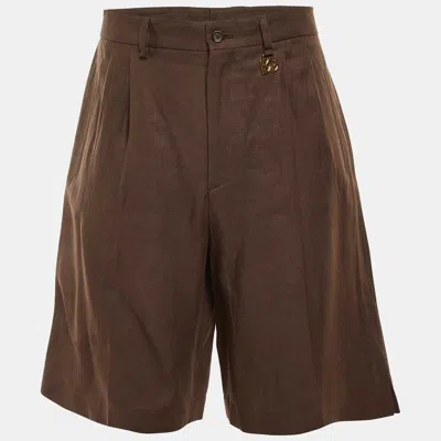 Pre-owned Dolce & Gabbana Brown Linen Logo Detail Bermuda Shorts M