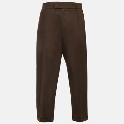 Pre-owned Dolce & Gabbana Brown Linen Pleated Trousers M