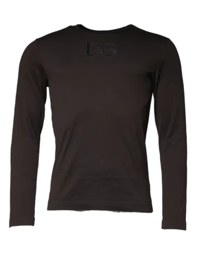 Pre-owned Dolce & Gabbana Brown Logo Cotton Crew Neck Pullover Men's Sweater ()