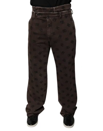 Dolce & Gabbana Brown Logo Cotton Straight Denim Jeans In Black
