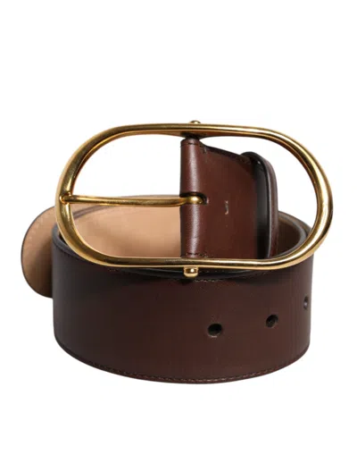 Pre-owned Dolce & Gabbana Brown Logo Engraved Metal Waist Buckle Women's Belt ()