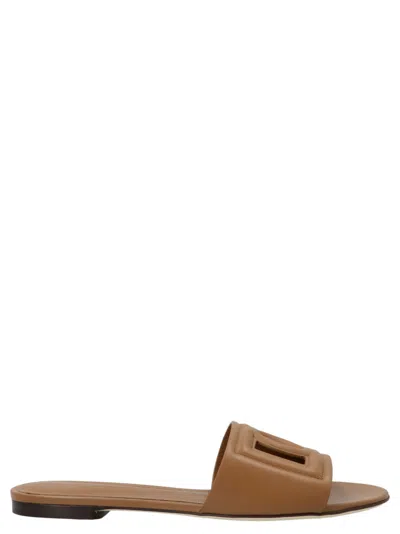 DOLCE & GABBANA BROWN LOGO SANDALS