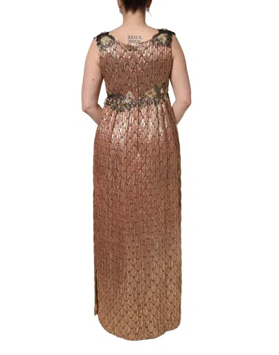 Dolce & Gabbana Metallic Crystal Embellished Evening Gown In Brown