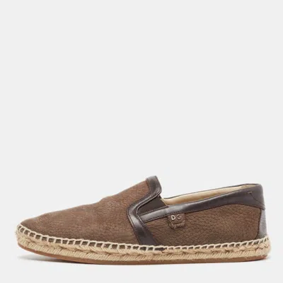 Pre-owned Dolce & Gabbana Brown Nubuck And Leather Espadrille Flats Size 40
