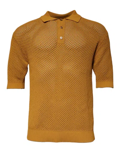Pre-owned Dolce & Gabbana Brown Perforated Collared Short Sleeves Men's T-shirt ()
