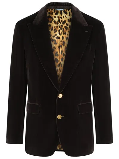 Dolce & Gabbana Velvet Texture Blazer Gold Buttons In Black