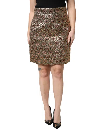 DOLCE & GABBANA DOLCE & GABBANA BROWN POLYESTER BROCADE A-LINE MINI WOMEN'S SKIRT