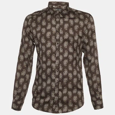 Pre-owned Dolce & Gabbana Brown Printed Cotton Button Front Shirt Xxl