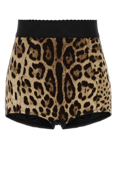 Dolce & Gabbana Brown Printed Stretch Silk Shorts In Animal Print