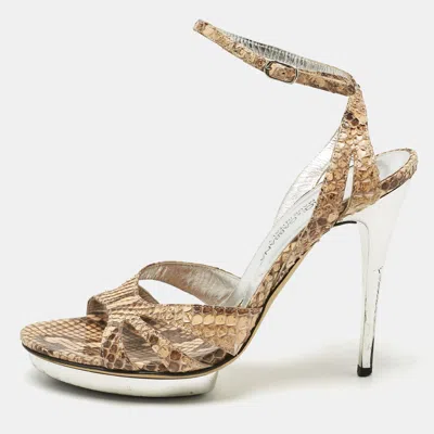 Pre-owned Dolce & Gabbana Brown Python Leather Ankle Strap Sandals Size 36.5