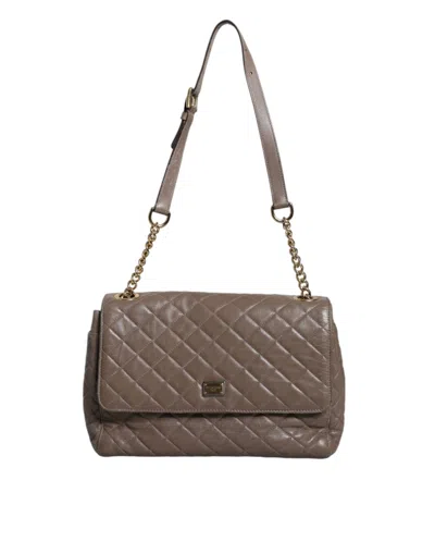 Pre-owned Dolce & Gabbana Brown Quilted Leather Shoulder Purse Satchel Women's Bag ()
