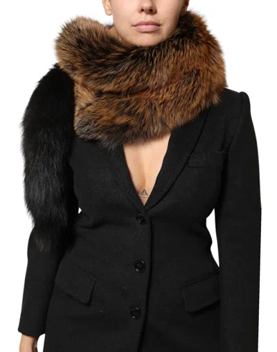 Dolce & Gabbana Brown Red Fox Fur Neck Cashmere Warmer Scarf