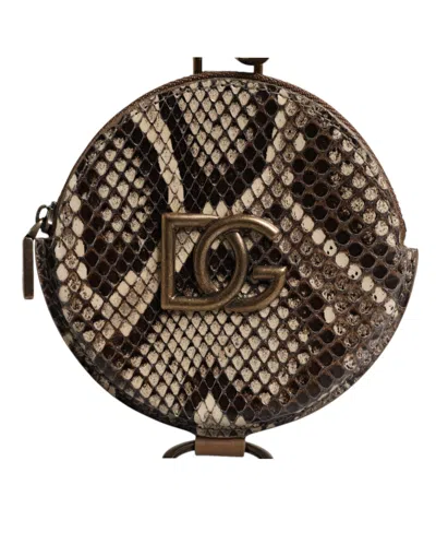Dolce & Gabbana Brown Round Leather Dg Logo Coin Purse Lanyard Wallet