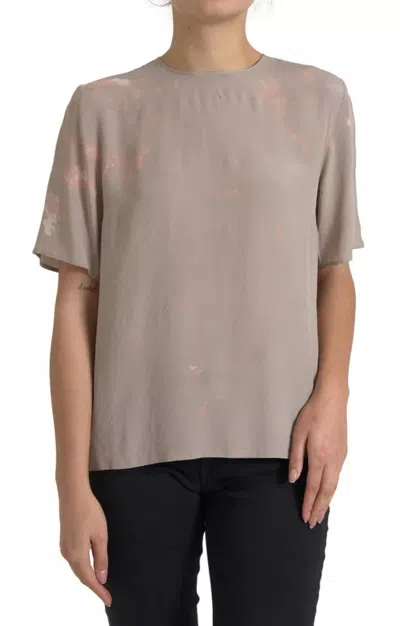 Pre-owned Dolce & Gabbana Brown Round Neck Short Sleeve Blouse Women's Top ()