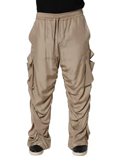 Dolce & Gabbana Brown Ruched Cargo Parachute Men Jogger Pants In Multi