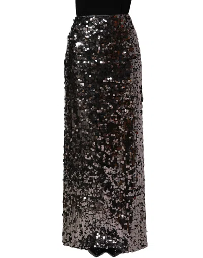 Dolce & Gabbana Brown Sequinned Embellished Pencil Cut Women's Skirt