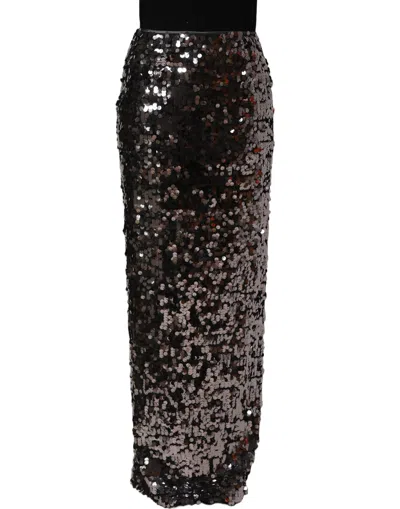 Dolce & Gabbana Brown Sequinned Embellished Pencilcut Women's Skirt
