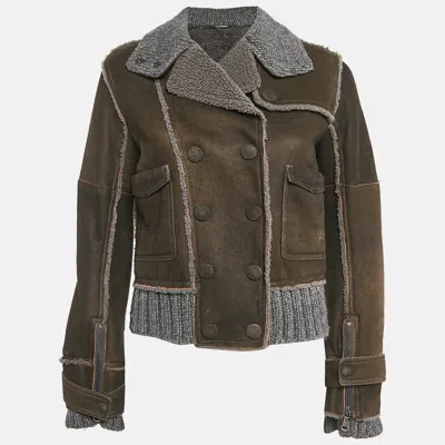 Pre-owned Dolce & Gabbana Brown Shearling Trim Leather Jacket M