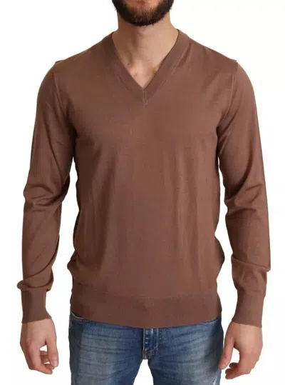 Pre-owned Dolce & Gabbana Brown Silk Cashmere Pullover Men's Sweater ()